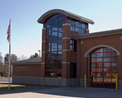 A glass facade on a fire station